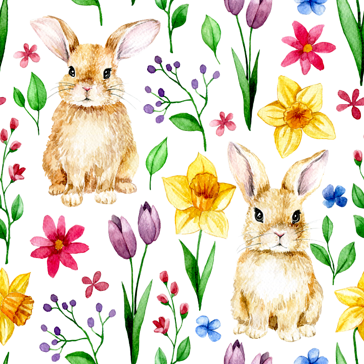 All Easter Digital paper of Watercolor Easter Bunnies and Colorful Spri… seamless PBR texture preview