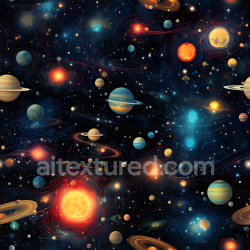 seamless Seamless 3D Space PBR Texture Featuring Stylized Planetary Systems and Galactic Nebulae texture 8k free download PBR