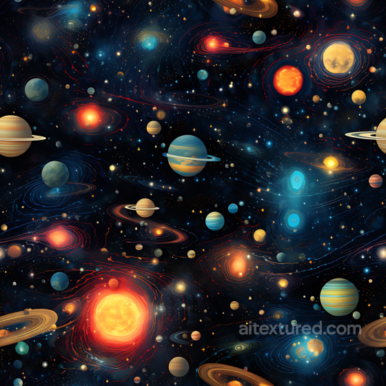 Space PBR Texture Featuring Stylized Planetary Systems and Galactic Nebulae Star, space, planets texture preview