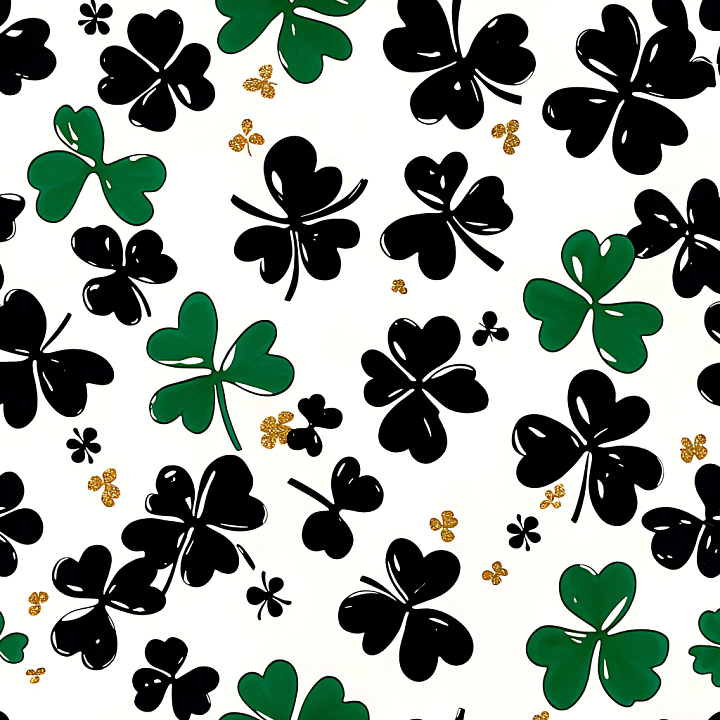 St Patrick Digital Paper Bundle of Green and Black Shamrock Shapes Digi… seamless PBR texture preview