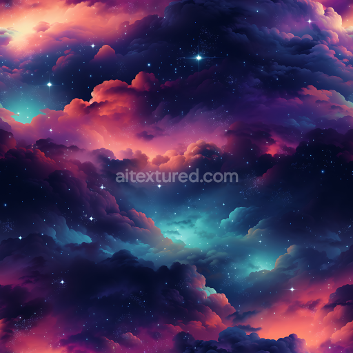 Seamless 3D Space PBR Texture Featuring Vibrant Nebula Clouds and Starfield