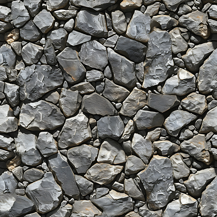 Rough Rocky Ground Stone Wall with Varied Gray Stones seamless PBR texture preview