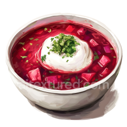seamless Breakfast Borscht with Beets and Sour Cream Illustrated PNG texture 8k free download PBR