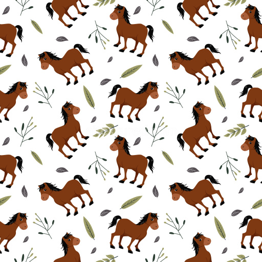 Pattern Bundle - Seamless 3D Pattern PBR Texture Featuring Playful Cartoon Horses and Botanical Motifs texture preview