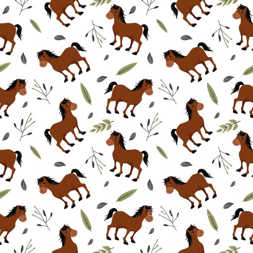 Pattern PBR Texture Featuring Playful Cartoon Horses and Botanical Motifs seamless Pattern Bundle PBR texture