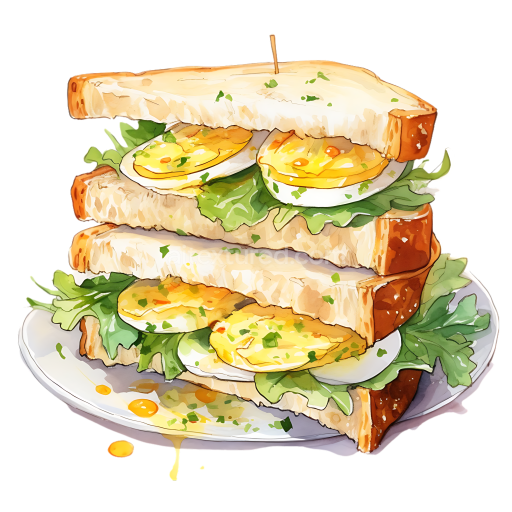 Hand-Drawn Egg Salad Sandwich Breakfast Illustration with Fresh Greens