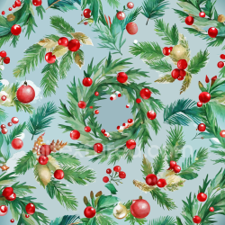 seamless Seamless 3D PBR Texture of Watercolor Christmas Greenery with Red Berries texture 8k free download PBR