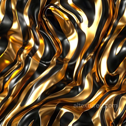 Seamless 3D PBR Texture of Wavy Glossy Black and Gold Surfaces texture preview