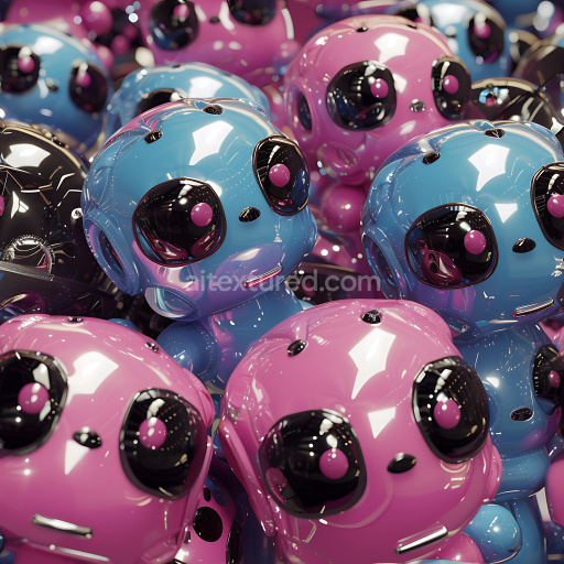 Seamless 3D Inflated Glossy Vinyl Texture with Blue and Pink Cartoon Toy Pattern