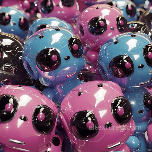 Inflated Glossy Vinyl Texture with Blue and Pink Cartoon Toy Pattern seamless Inflated PBR texture