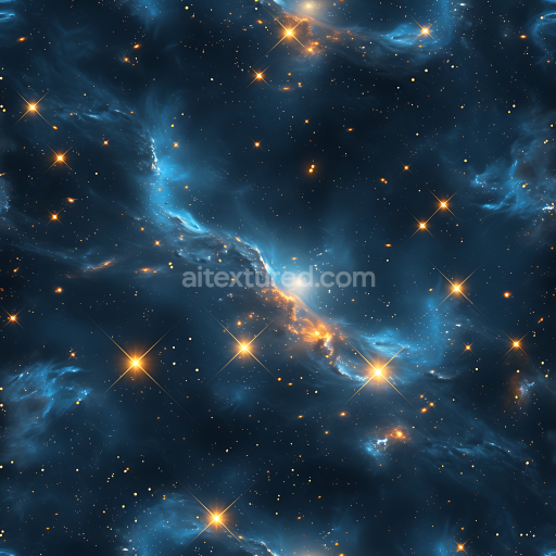 Seamless 3D Space PBR Texture Featuring Blue Nebula Clouds & Golden Starfield