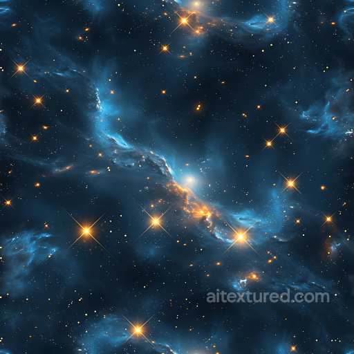 Space PBR Texture Featuring Blue Nebula and Golden Starfield seamless Star, space, planets PBR texture