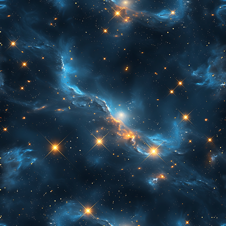 Space Featuring Blue Nebula Clouds & Golden Starfield seamless PBR texture preview