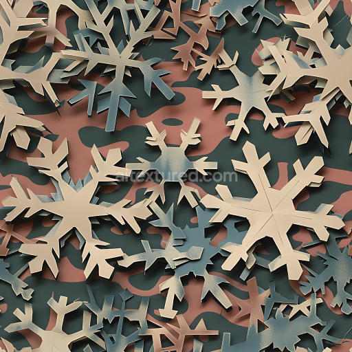 Preview — Seamless 3D Winter Snowflake Camouflage PBR Texture with Earthy Tones