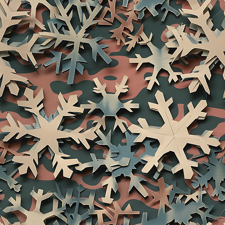 Winter Snowflake Camouflage with Earthy Tones seamless PBR texture preview