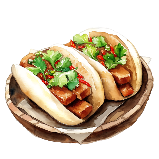 Breakfast Bao Buns with Pork Belly and Fresh Herbs Illustrated Graphic