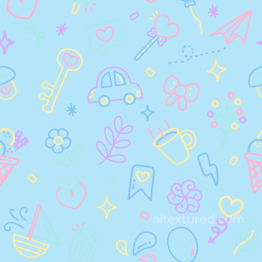 Baby Boy Pastel Blue Texture with Cartoon Icons seamless Baby Boy PBR texture