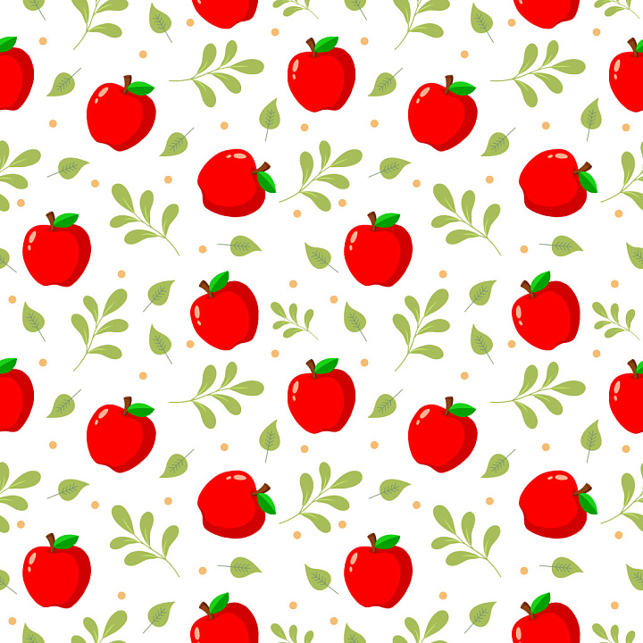 Pattern Featuring Red Apples and Green Leaves on White seamless PBR texture preview