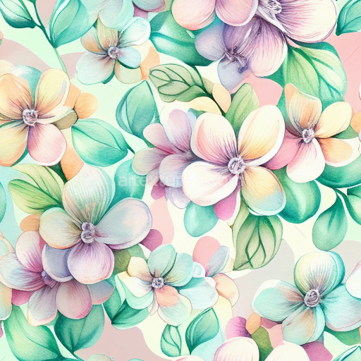 Seamless 3D PBR Floral Watercolor Fabric Texture with Pastel Flowers and Leaves