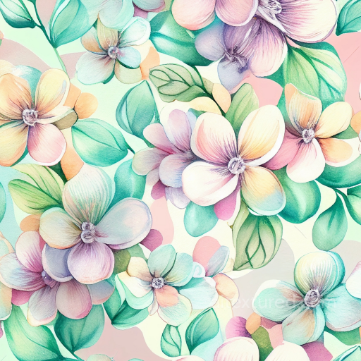 Floral Watercolor Fabric Texture with Pastel Flowers and Leaves seamless Floral  PBR texture