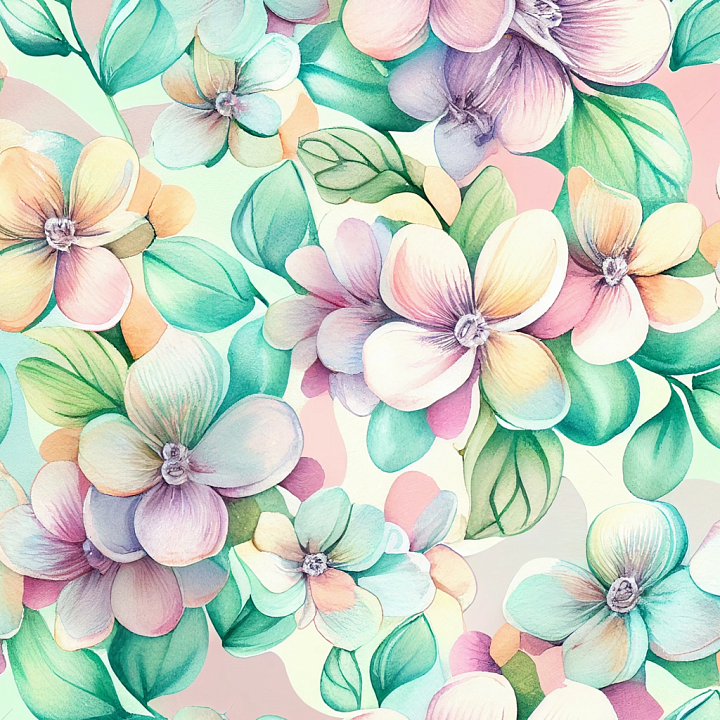 Floral Watercolor Fabric with Pastel Flowers and Leaves seamless PBR texture preview