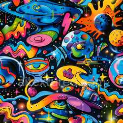 seamless Seamless 3D PBR Texture of Vibrant Cosmic Graffiti with Neon Colors and Abstract Shapes texture 8k free download PBR