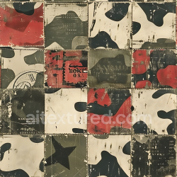 seamless Seamless 3D Vintage Patchwork Camouflage PBR Texture with Distressed Military Fabric Look texture 8k free download PBR
