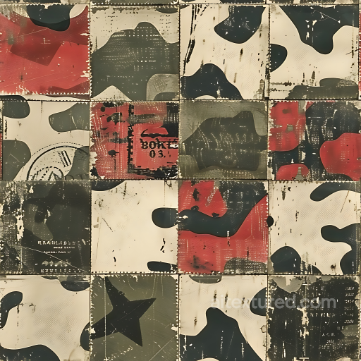 Vintage Patchwork Camouflage PBR Texture with Distressed Military Fabric Look seamless Color Camouflage PBR texture