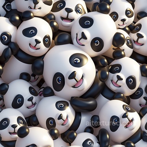 Inflated Panda Plush Toy PBR Texture with Glossy Black and White Surfaces seamless Inflated PBR texture