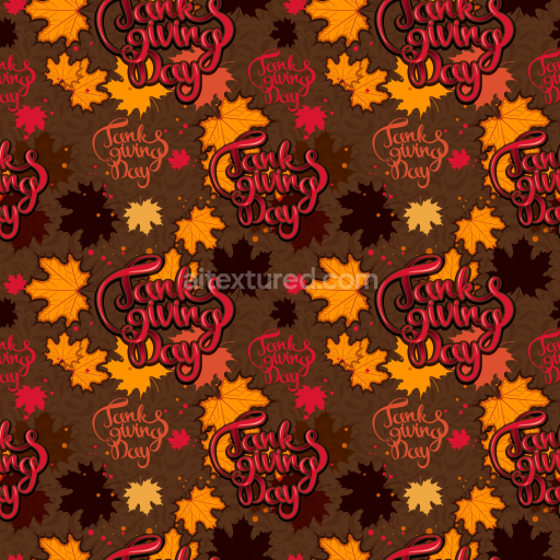 Seamless 3D PBR Texture with Autumn Leaves and Thanksgiving Script Pattern