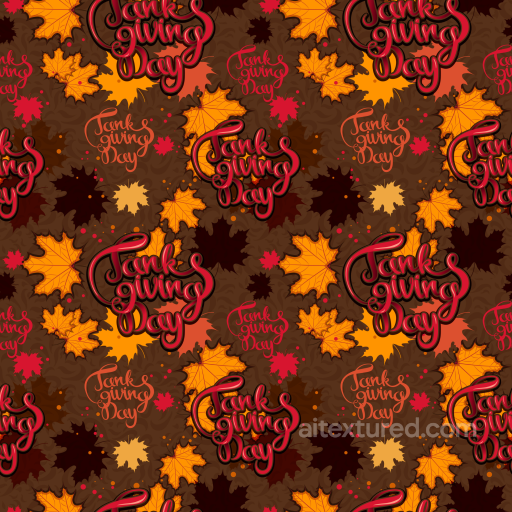 with Autumn Leaves and Thanksgiving Script Pattern seamless Thanksgiving PBR texture