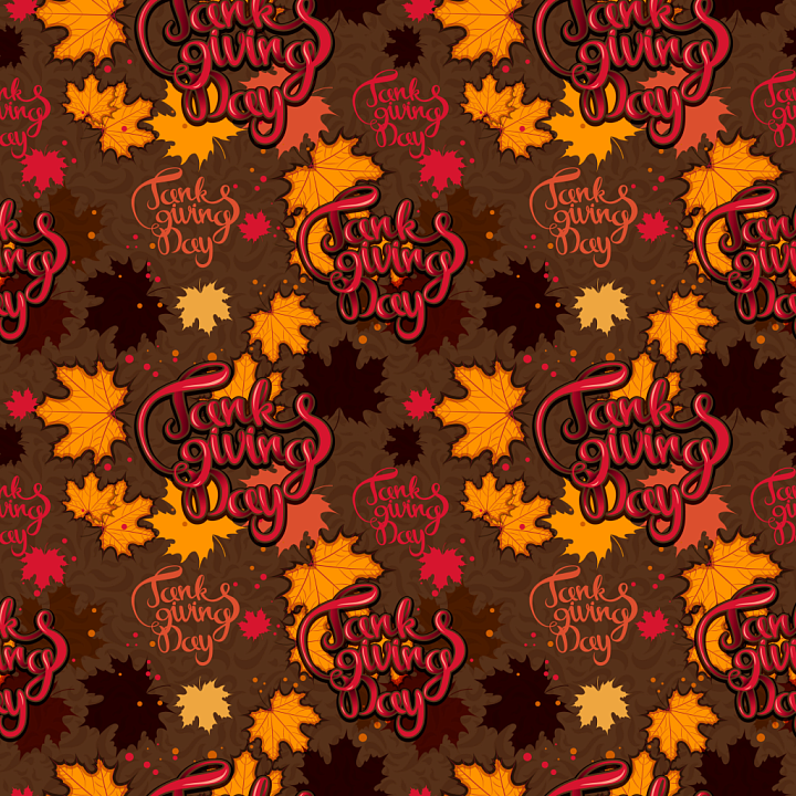 with Autumn Leaves and Thanksgiving Script Pattern seamless PBR texture preview