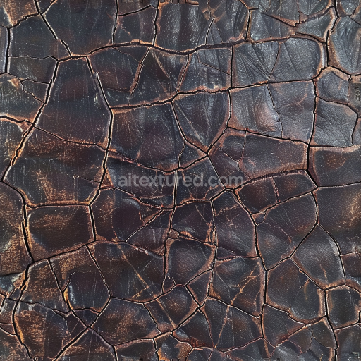 Seamless 3D Cracked Distressed Brown Leather PBR Texture with Deep Fissures and Aging Effects