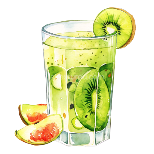 Watercolor Style Kiwi and Apple Juice Breakfast Graphic