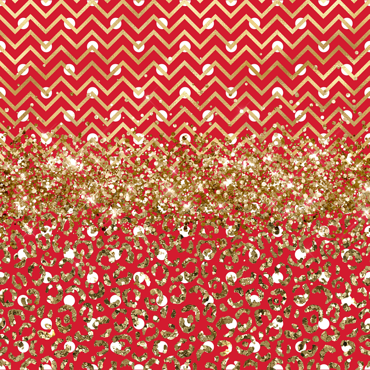 with Gold Glitter Leopard and Chevron Patterns on Red Background seamless PBR texture preview