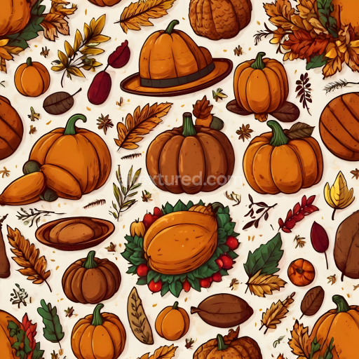 Seamless 3D PBR Texture with Stylized Pumpkins and Autumn Leaves