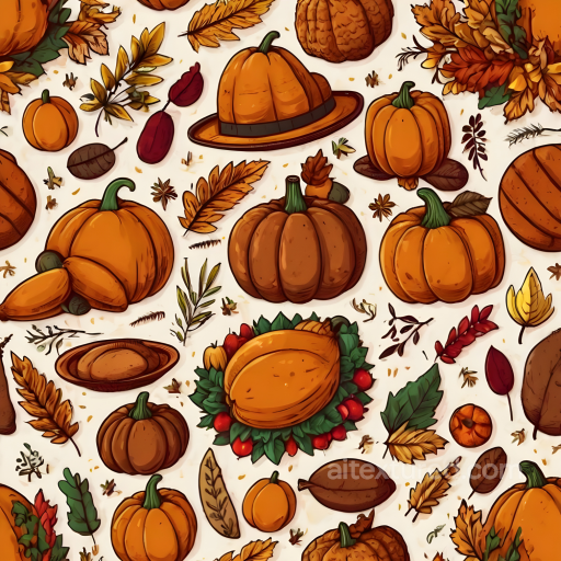 with Stylized Pumpkins and Autumn Leaves seamless Thanksgiving PBR texture