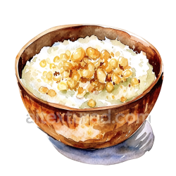 seamless Watercolor Style Rice Flakes Porridge Breakfast Bowl Illustration texture 8k free download PBR