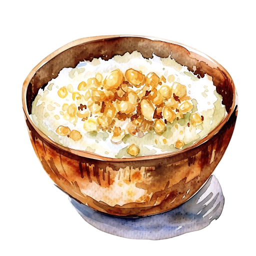Watercolor Style Rice Flakes Porridge Breakfast Bowl Illustration