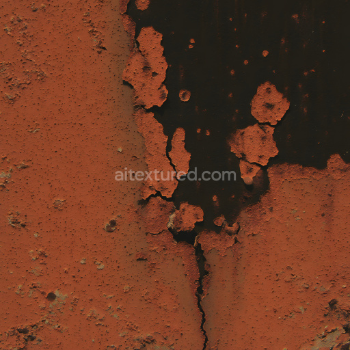 Seamless 3D PBR Texture of Cracked Rusty Red-Orange Metal with Chipped Paint