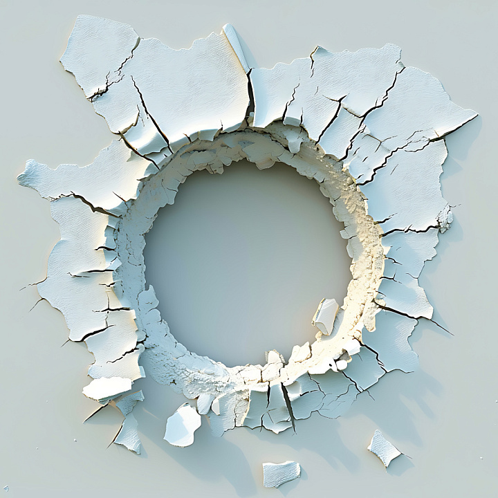 Cracked and Holed Painted Plaster with Jagged Splits seamless PBR texture preview