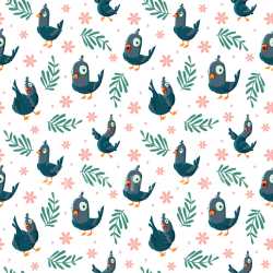 Pattern Bundle - Seamless 3D Pattern PBR Texture with Cartoon Pigeons and Floral Motifs on White Background texture preview