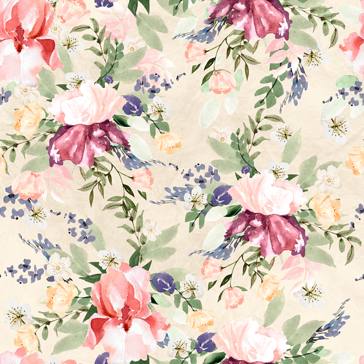 Watercolor Floral Fabric with Soft Pastel Flowers seamless PBR texture preview
