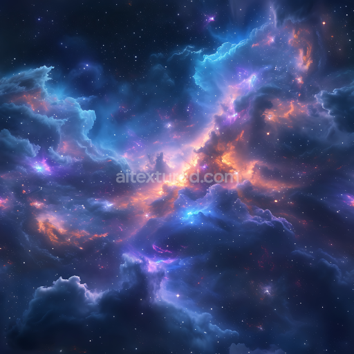 Seamless 3D Space PBR Texture Featuring Vibrant Nebula Clouds and Cosmic Glow
