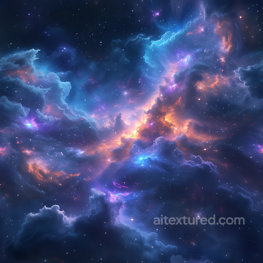 Space PBR Texture Featuring Vibrant Nebula Clouds and Cosmic Glow seamless Star, space, planets PBR texture