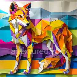 seamless Seamless 3D PBR Texture Featuring Vibrant Origami-Style Coyote in Bold Geometric Colors texture 8k free download PBR
