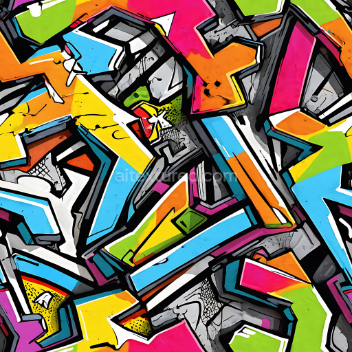 Seamless 3D PBR Texture of Colorful Urban Graffiti with Bold Geometric Shapes