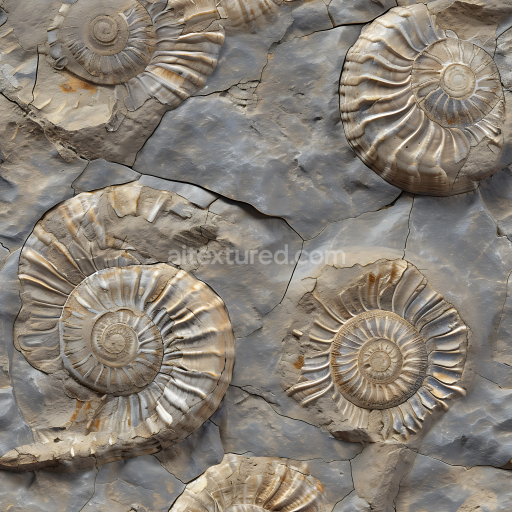 Preview — Seamless 3D PBR Fossilized Ammonite Stone Texture with Detailed Shell Impressions