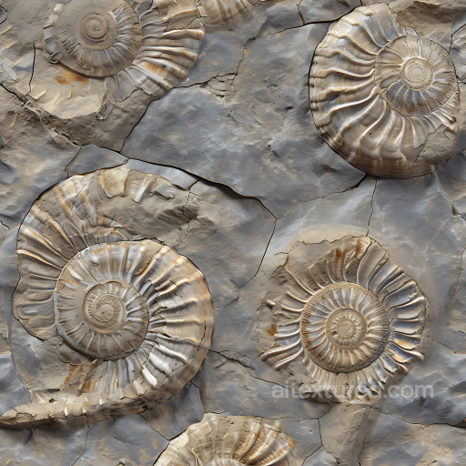 Fossilized Ammonite Stone Texture with Detailed Shell Impressions seamless Stone PBR texture