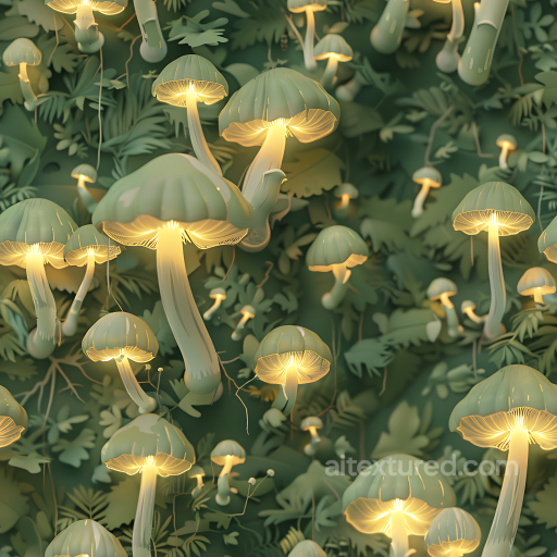 Camouflage Texture Featuring Glowing Mushrooms and Forest Foliage seamless Color Camouflage PBR texture